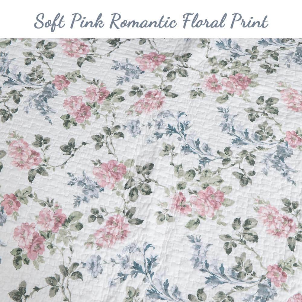 Blue Floral Cotton Reversible King Quilt Set