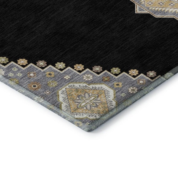 Mayfield Premium Machine Washable Abstract AMF1014 Black 9 ft. x 12 ft. Area Rug