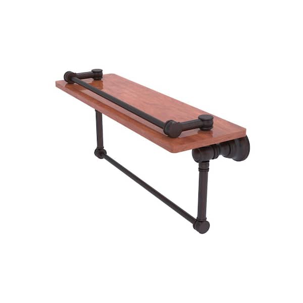 Carolina Collection 16 in. W x 7.4 in. H x 5.54 Wood Rectangular Shelf in Venetian Bronze with Towel Bar