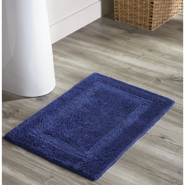 Better Trends Lux 17 in. x 24 in. Blue Race Track 100% Cotton Round Bath Rug