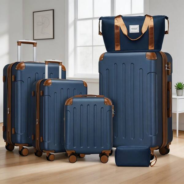 LIVACA 6-Piece Navy Blue Expandable ABS Plastic Hardside Spinner