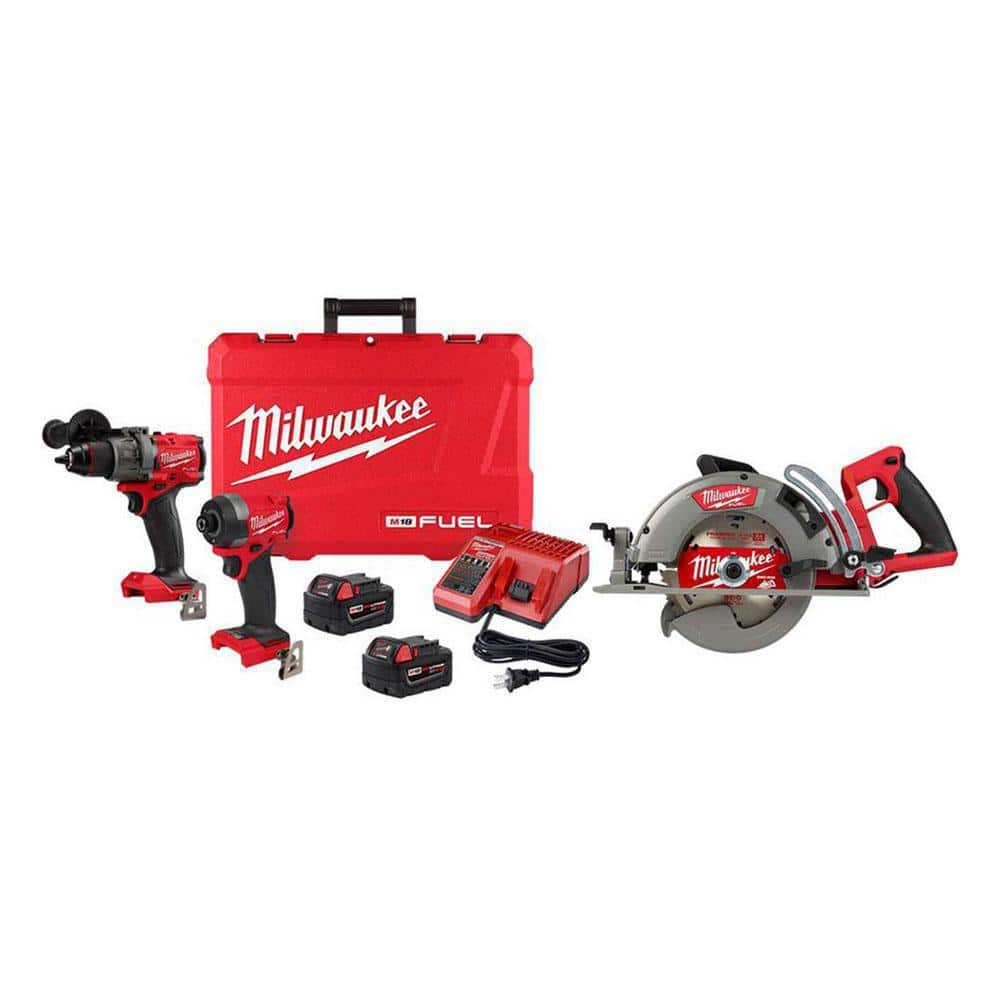 M18 FUEL 18-V Li-Ion Brushless Cordless Hammer Drill and Impact Driver Combo Kit (2-Tool) with 7-1/4 in. Circular Saw -  Milwaukee, 3697-22-2830