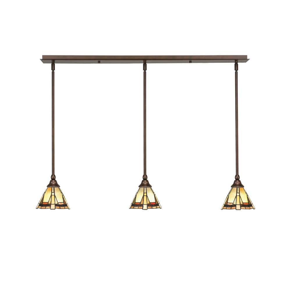 Livingston 100-Watt 3-Light Bronze Shaded Pendant Light with 7 Zion Art 