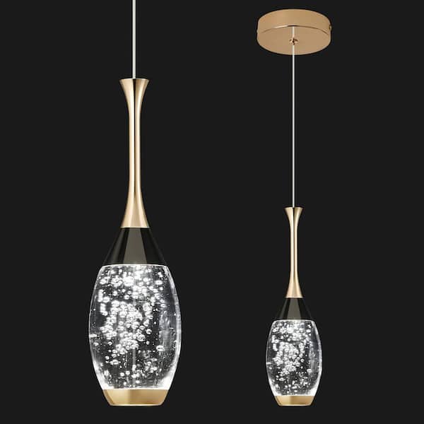 Home Lighting 6-WAtt 1 light ‎Black Gold Painting Teardrop Intergrated LED Pendant Light with Crystal Glass Shade
