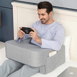 Desk Pillow with Arm Rests, Storage Pockets, and Removable Washable Cover -Multi purpose Memory Foam Desk Pillow, Gray