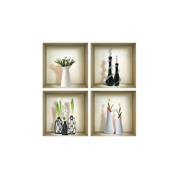 Multi-Color 3D Design Niche Wall Decal-Set of 4 Easy To Apply, Stunning Decorative Stickers For Home and Office