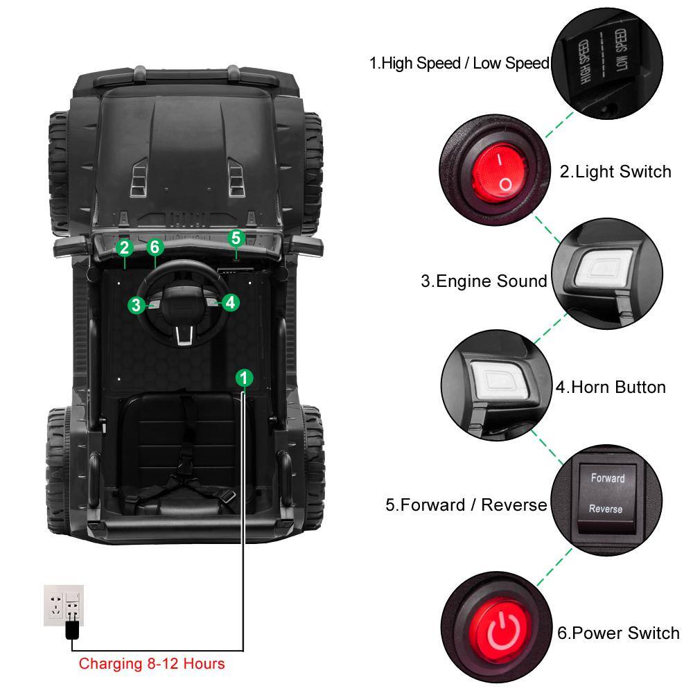 Black 12V Electric Ride-On Truck with Remote Control