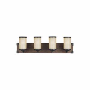 Dunning 26.25 in. W. 4-Light Weathered Gray and Distressed Oak Vanity Light with LED Bulbs