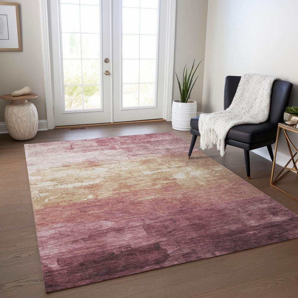 Addison Red and Beige Stripe Synthetic Washable Rug, 3' x 5'