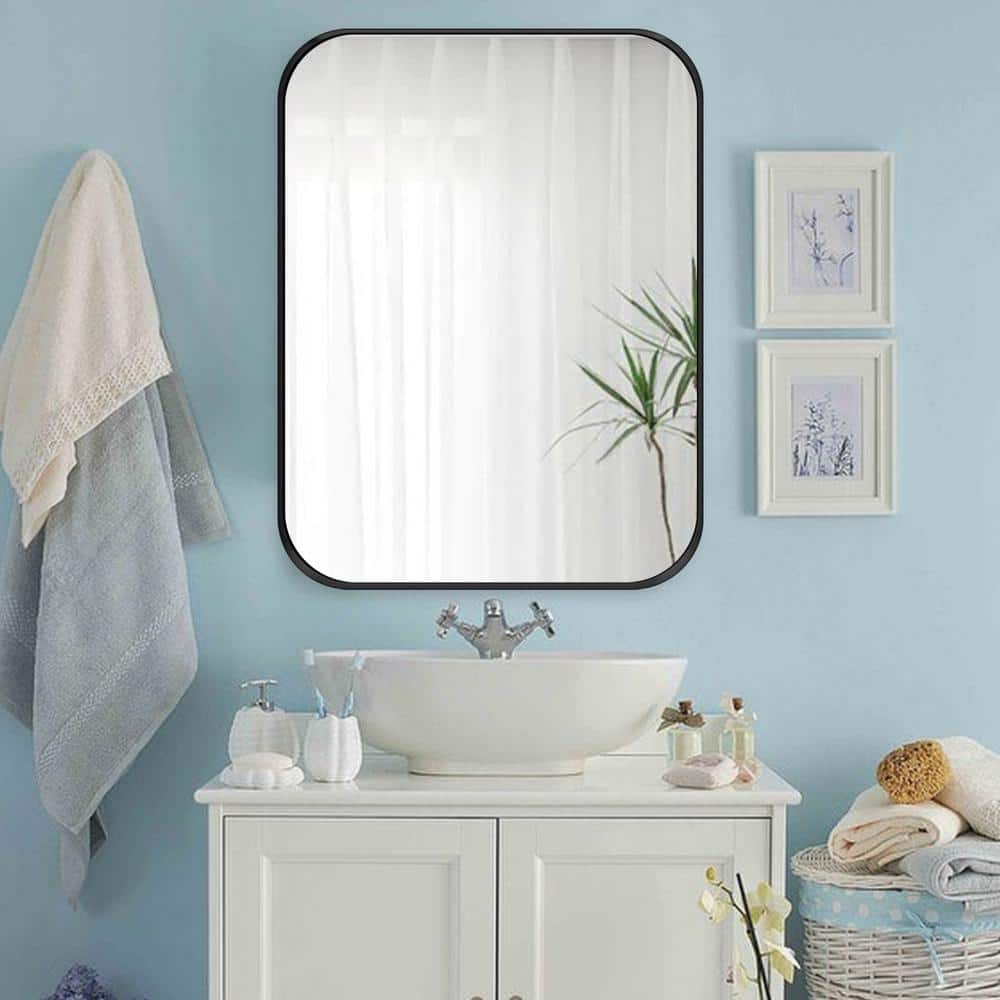 24 in. W x 32 in. H Small Rectangular Aluminum Framed Wall Bathroom Vanity 