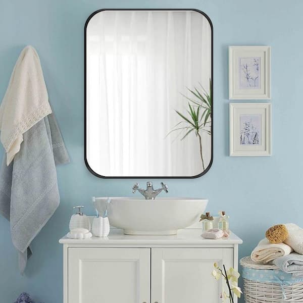 Unbranded 24 in. W x 32 in. H Small Rectangular Aluminum Framed Wall Bathroom Vanity Mirror in Matt Black