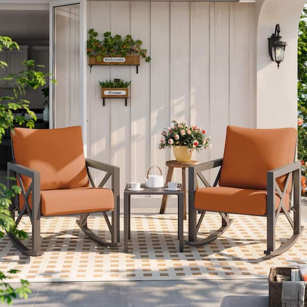 ELPOSUN 3-Piece Metal Patio Conversation Set with Orange Cushions