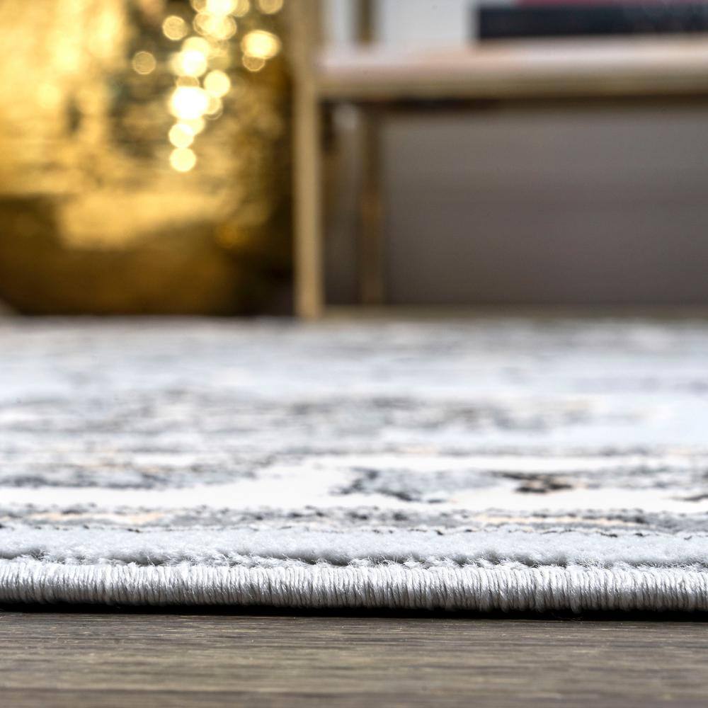 Elegant Light Gray & Cream Persian-Inspired 5' x 8' Synthetic Area Rug