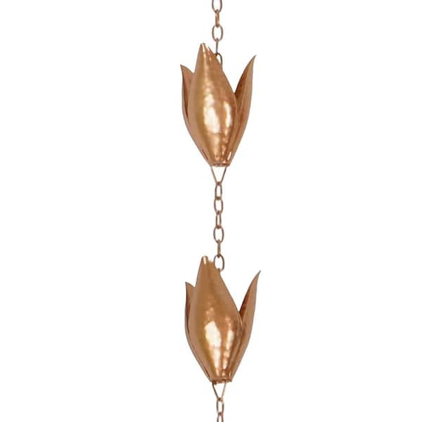 Rain Chain with Collector Thick Iron 12 Leaf Cups 8.5 ft. Weather Resistant Garden Decoration