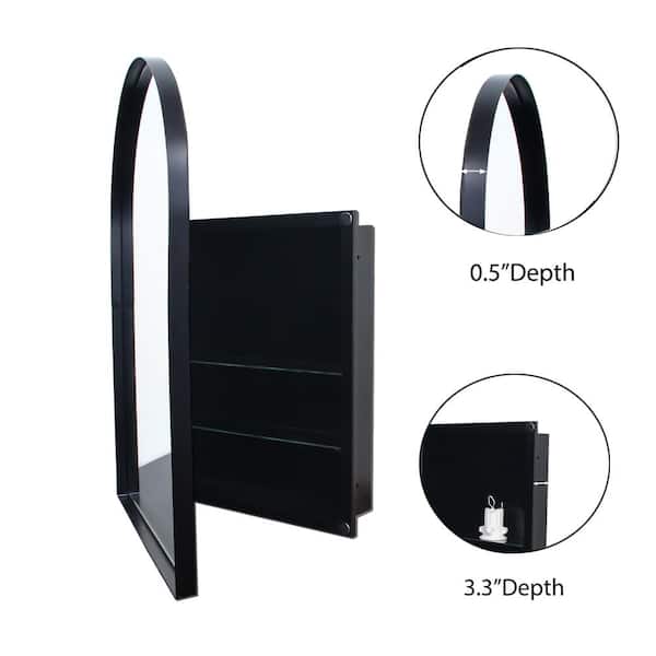 Arched Recessed Medicine Cabinet, Metal Framed Bathroom Wall Cabinet with Mirror and Adjustable Shelves for Bathroom