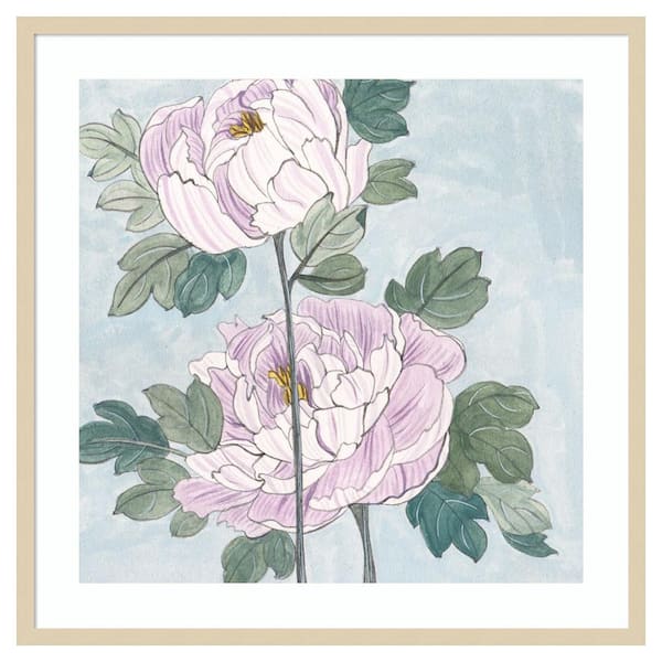 Amanti Art Striped Peonies IV by Melissa Wang 33 in. W x 33 in. H. Wood Framed Wall Art Print Framed in Brown