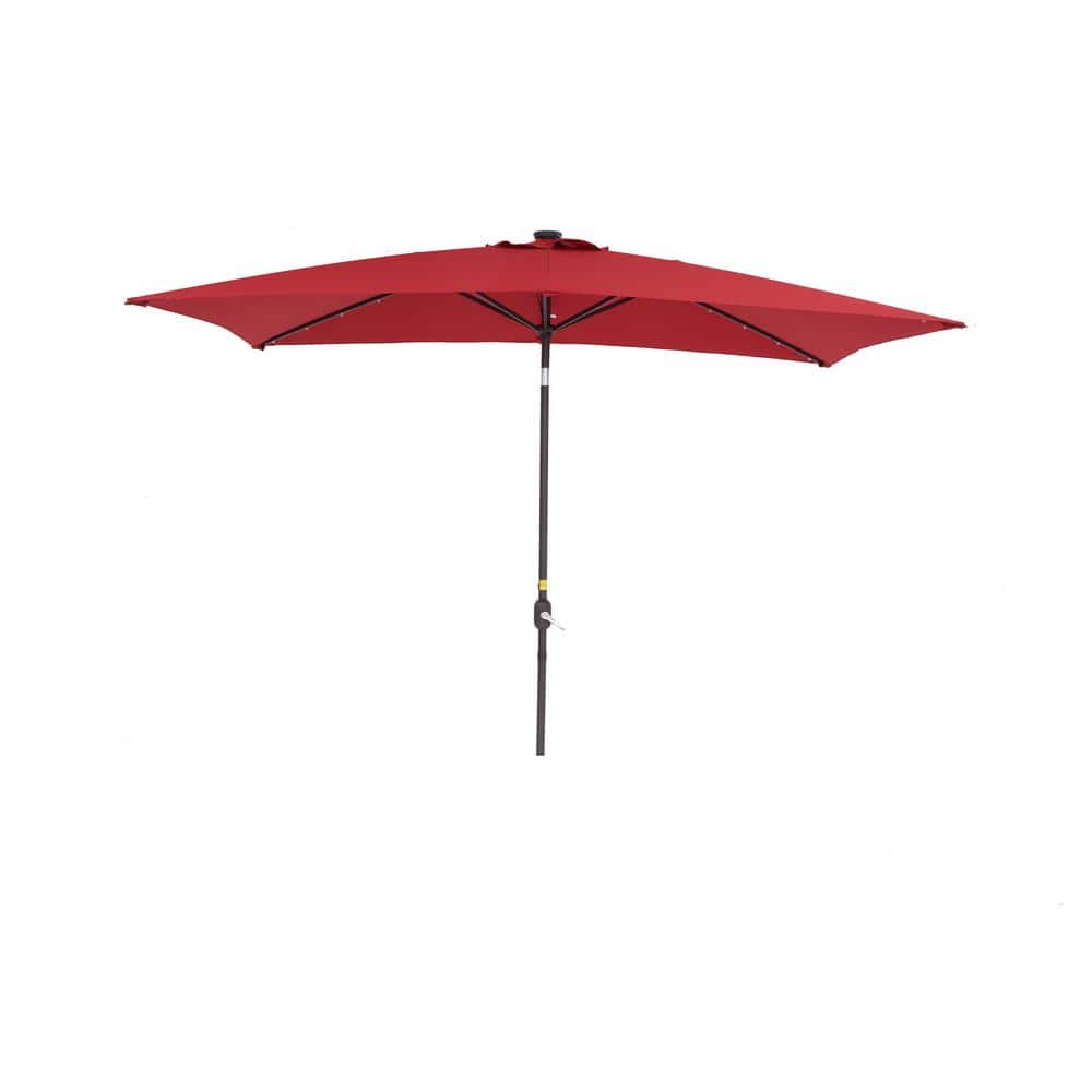 10 ft. x 6.5 ft. Steel Patio Market Umbrella in Red with Solar LED Lighting