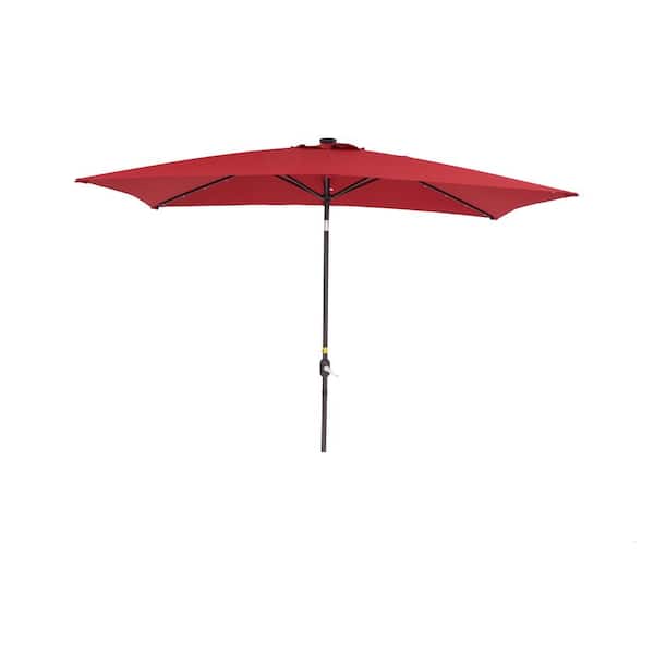 Unbranded 10 ft. x 6.5 ft. Steel Patio Market Umbrella in Red with Solar LED Lighting