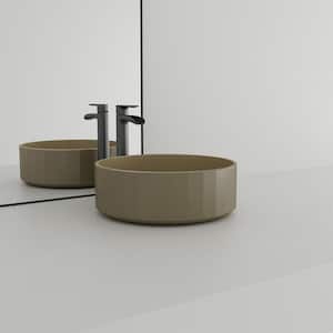 Concrete Stripes Design Round Bathroom Vessel Sink Art Basin in Taupe Clay with The Same Color Drainer