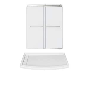 Ovation Curve 60 in. L x 30 in. W x 72 in. H Alcove Shower Kit with Sliding Frameless Shower Door, Left Hand Shower Pan