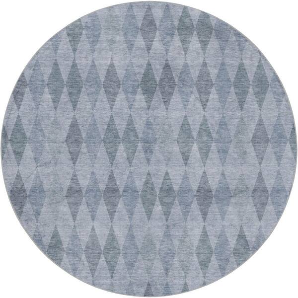 Dream Shag Premium Machine Washable Abstract ADS561 Denim 8 ft. x 8 ft. Round Rug