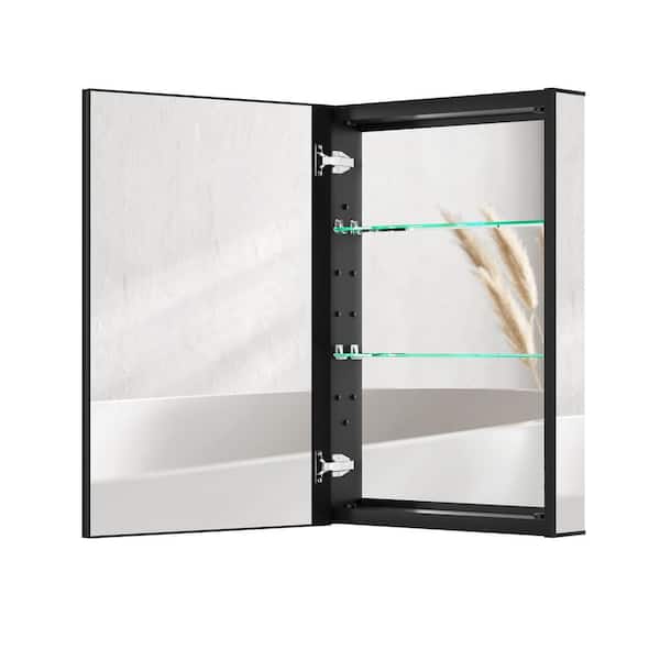Zeafive 20 in. W x 30 in. H Black Rectangular Recessed or Surface Mount Aluminum Tri-View Bathroom Medicine Cabinet with Mirror
