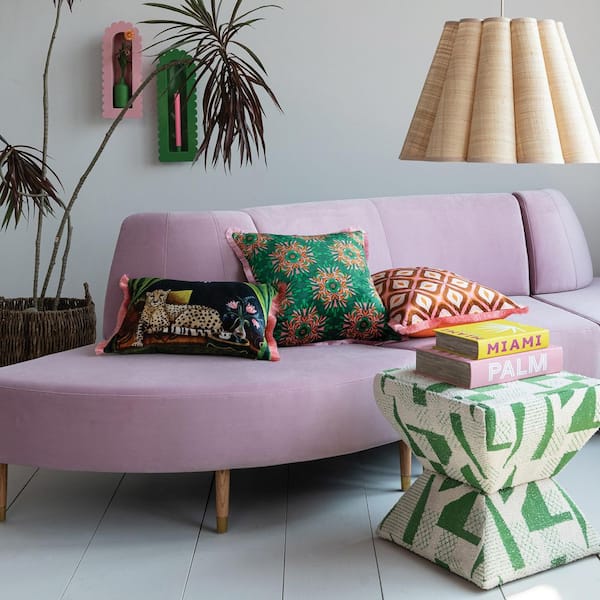 165 in. No Arms Fabric Upholstered Modular Sofa with Curved Back and Wood Legs in Pink and Natural