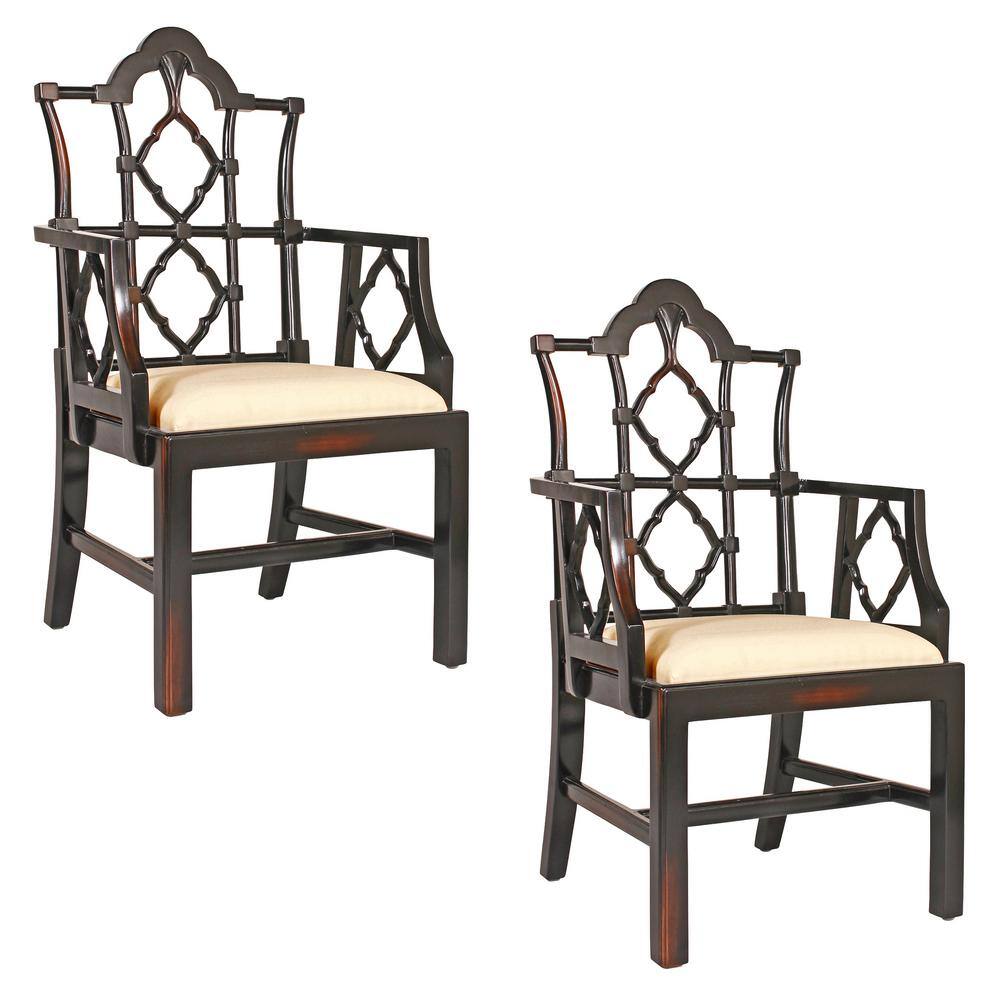 Design Toscano Chinese Walnut Mahogany Chippendale Chair (Set of 2