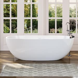 70.87 in. x 34.45 in. Stone Resin Solid Surface Freestanding Soaking Bathtub with Hose, Drain and Pillow in Matte White