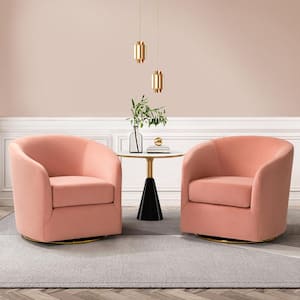 Estefan Pink Comfy Velvet Swivel Chair with Metal Base (Set of 2)