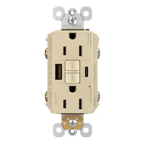 radiant 15 Amp 125-Volt Tamper Resistant GFCI Residential/Commercial Decorator Duplex Outlet with A/C USB, Ivory