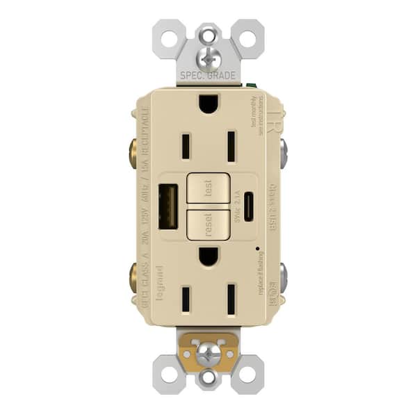 Legrand radiant 15 Amp 125-Volt Tamper Resistant GFCI Residential/Commercial Decorator Duplex Outlet with A/C USB, Ivory