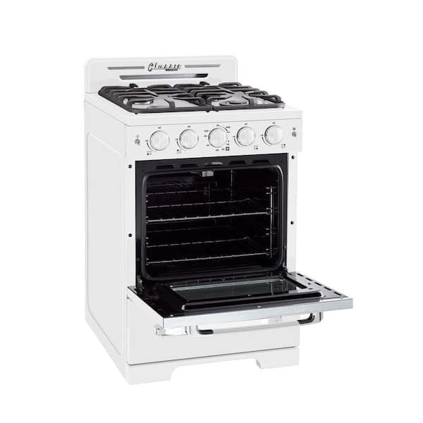 Classic Retro 24 in. 2.9 cu. ft. Retro Gas Range with Convection Oven in Marshmallow White