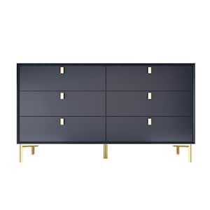 White 6-Drawers 55.1 in. Width Classic Wooden Dresser, Chest of Drawers, Storage Cabinet with Golden Legs and Handles