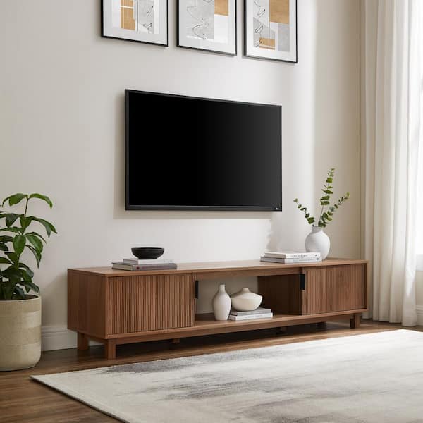 Welwick Designs 70 in. Mocha Wood Mid-Century Modern TV Stand with