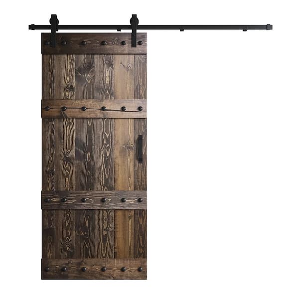 COAST SEQUOIA INC Castle Series 36 in. x 84 in. Kona Coffee DIY Knotty Pine Wood Sliding Barn Door with Hardware Kit