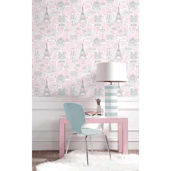NextWall Pale Pink Paris Scene Vinyl Peel and Stick Wallpaper Roll (  sq. ft.) NW44801 - The Home Depot
