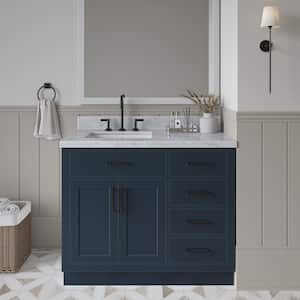 Hepburn 42 in. Single Sink Freestanding Bathroom Vanity in Midnight Blue with Carrara White Marble Top