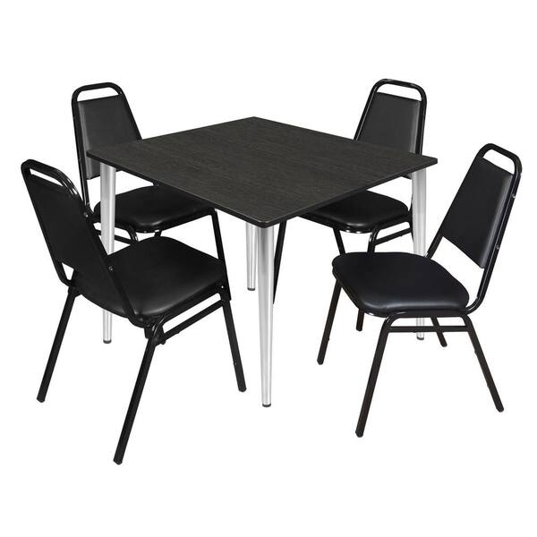 Regency Trueno 48 in. Square Ash Grey & Chrome Wood Breakroom Table & 4 Black Restaurant Stack Chairs, Seats 4