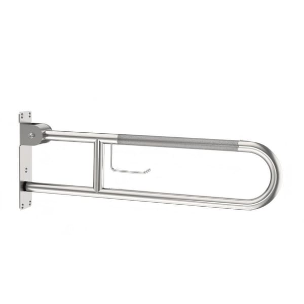 30.3 in. Toilet Grab Bar, Anti Slip Handicap Grab Bars with Paper Holder, Flip Up Bathroom Toilet Safety Rails