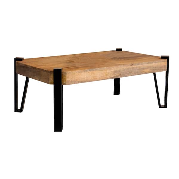Coaster 50 in Natural and Matte Black Rectangle Wood Coffee Table with Hairpin Legs
