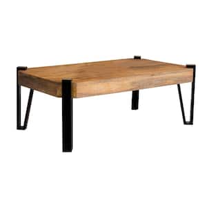 50 in Natural and Matte Black Rectangle Wood Coffee Table with Hairpin Legs