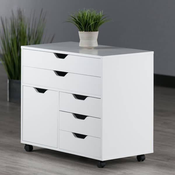 WINSOME WOOD Halifax White 3 Section Mobile Storage Cabinet