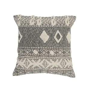 Modern Gray / White 20 in. x 20 in. Rustic Tufted Poly Fill 20 in. x 20 in. Indoor Throw Pillow