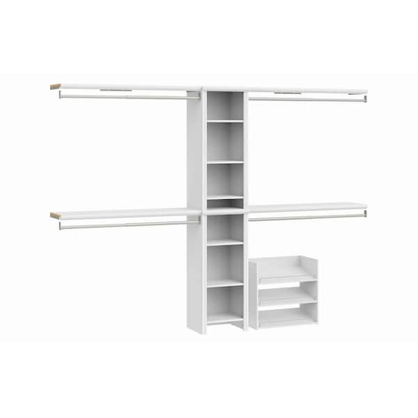 Impressions 48.97-112.97 in. W White Adjustable 11-Shelf Wood Closet System with Shoe Storage