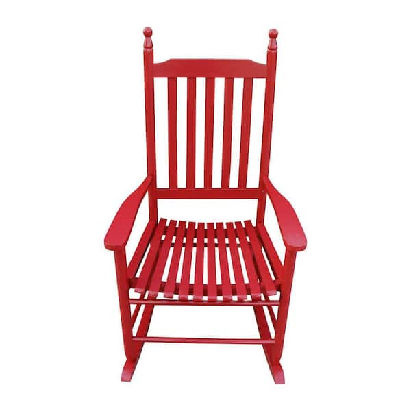 Wood Outdoor Rocking Chair-Solid Hardwood Balcony Rocking Chair w/ Wide Seat & Slatted Back 24.5 in. L x 32.85 in. W red