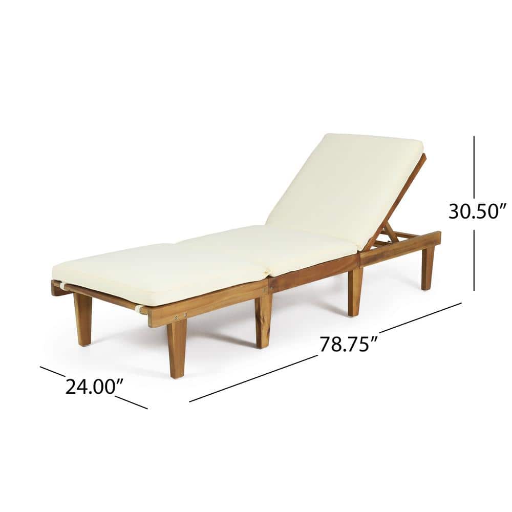 Teak Finish Acacia Wood Chaise Lounge with Cream Cushions