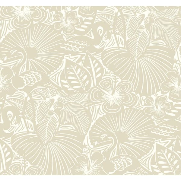 A-Street Prints Grey Idalia Floral Flamingo Wallpaper Sample