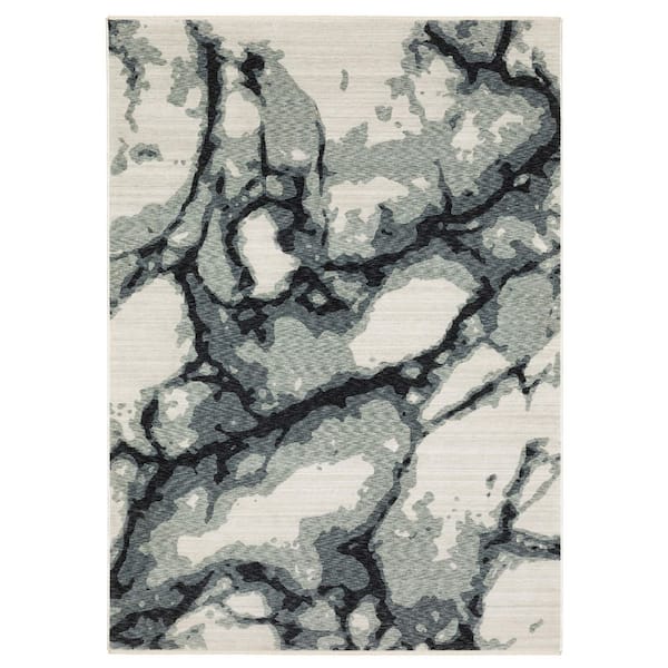 Eclipse Blue/Ivory 8 ft. x 11 ft. Modern Stone Abstract Polyester Fringe-Edge Indoor Area Rug
