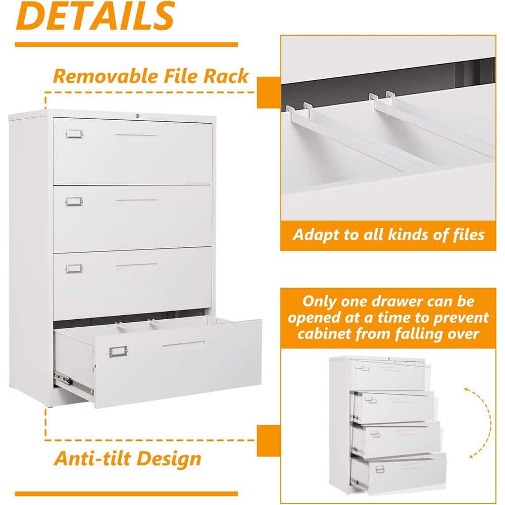 White Metal 4-Drawer Lockable Filing Cabinet